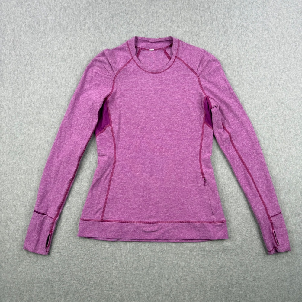Lululemon Shirt Womens 8 Pink Heathered Think Fast Athletic Stretch Long Sleeve